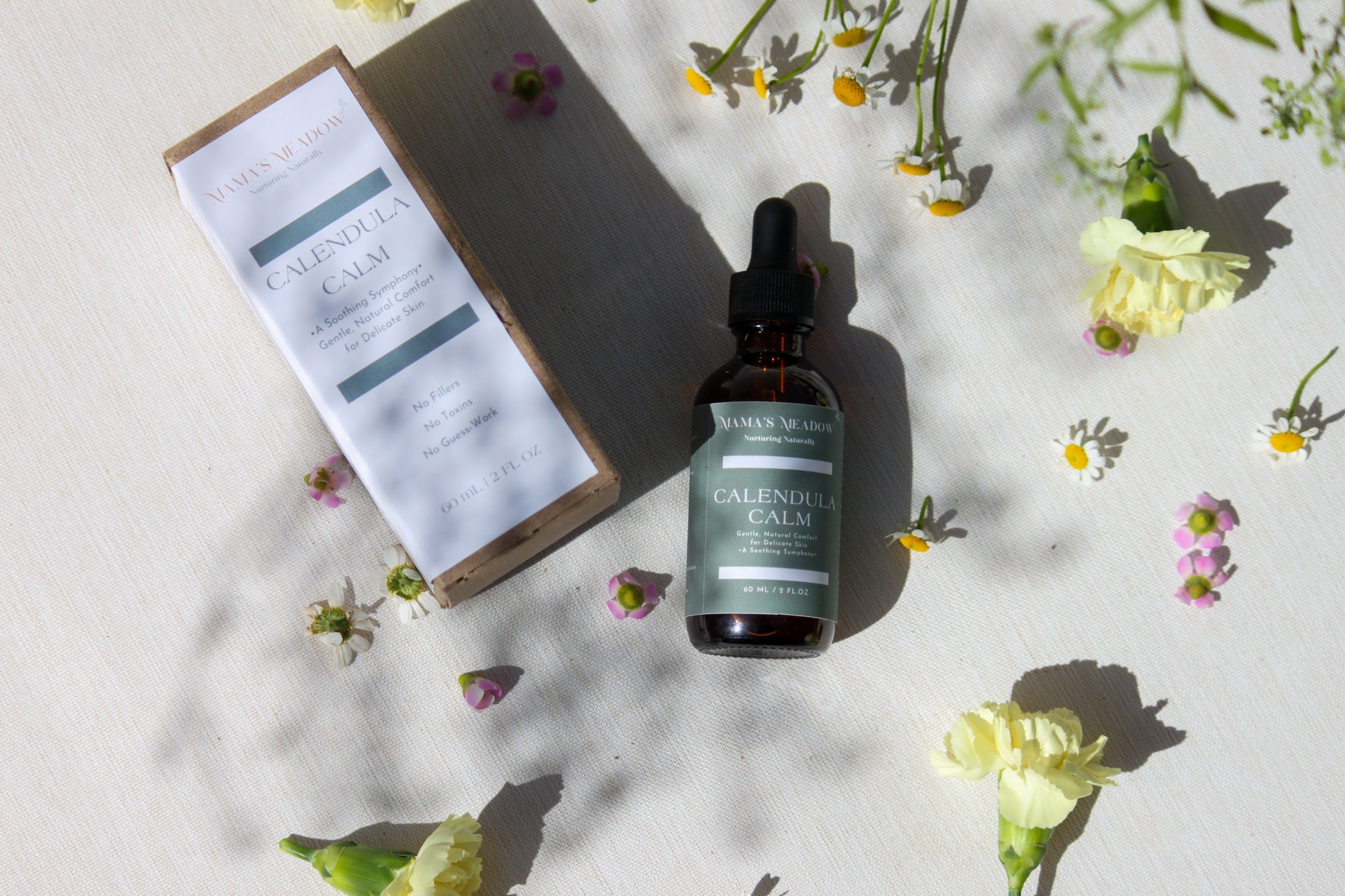 A gentle, all-purpose skin oil in a glass bottle, infused with coconut oil, jojoba oil, and calendula oil to hydrate and soothe sensitive skin, perfect for the whole family.